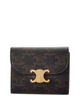 Celine Small Flap Triomphe Canvas & Leather Wallet