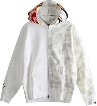 A Bathing Ape Felpa Camo Shark con zip e cappuccio - Bianco