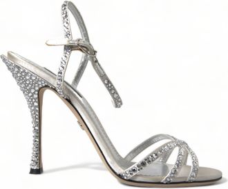 Dolce & Gabbana Womens Crystalembellished Sandals Anklestrap Heels - Silver Viscose - Size EU 39