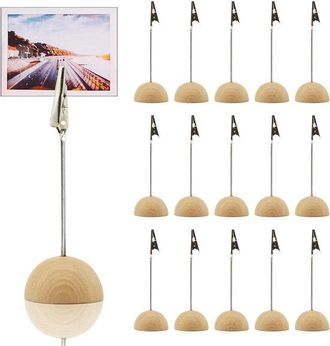No Brand Portafotos Con Clips, 20 Tarjeteros De Madera, Portanotas, Clip Para Fotos, Portanotas Con Clip Y Cierre De Cocodrilo, Soporte Para Fotos Con Base De 