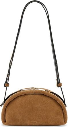 AllSaints Rosalie Arc Suede Crossbody Bag in Warm Olive Brown at Nordstrom