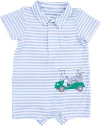 Angel Dear Striped Golf Polo Romper in Blue White at Nordstrom, Size 12-18M