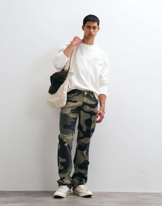 True Religion Ricky - Jeans ampi in twill verde mimetico con patta