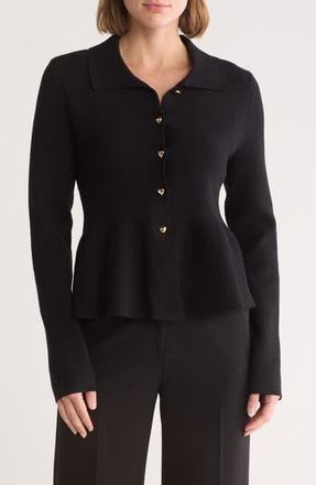 By Design Anya Crop Peplum Cardigan in Black at Nordstrom Rack, Size X-Large