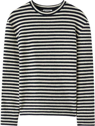 Jil Sander logo-patch striped wool T-shirt - women - Cotton/Wool - S - Black