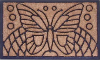 Imports Decor Butterfly Coir Door Mat, Non-Slip Rubber Backed Outdoor Entryway Rug, Durable Dirt Scraper Welcome Mat