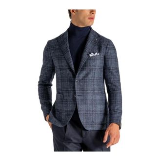 Tagliatore Blazers, male, Blue, Size: XL Tailored Woolen Checkered Jacket