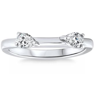 Pompeii3 1/2Ct Pear Shape Diamond Contour Wedding Guard Ring 14k Gold Lab Grown