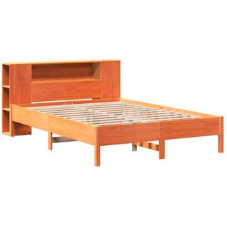vidaXL Cama Con Estanter&iacute;a Sin Colch&oacute;n Madera Maciza Marr&oacute;n 140x190 Cm Vidaxl