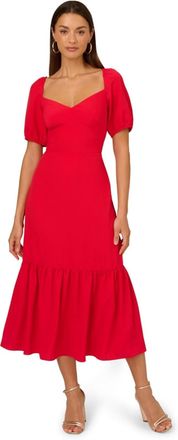 Adrianna Papell Midi Dress Womens Red Sweetheart Neck Smocked Back DDR278