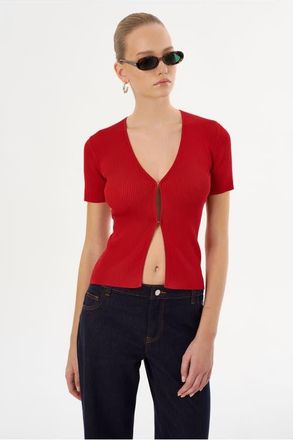 LaMarque AURELIE | Rib Knit Short Sleeve Top in Red at Nordstrom, Size X-Small