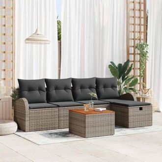 vidaXL Vidaxl - Conjunto De Sof&aacute; De Jard&iacute;n Con Coj&iacute;n 6 Pcs Gris Polirat&aacute;n