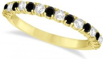 Allurez Black & White Diamond Wedding Band Anniversary Ring in 14k Yellow Gold (0.75ct)