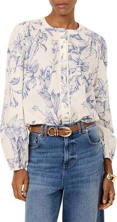 Mint Velvet Cotton Floral Print Blouse in Blue at Nordstrom, Size X-Large
