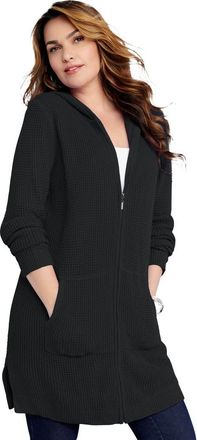 Roaman's Waffle Mega Length Zip Hoodie in Black at Nordstrom, Size 44