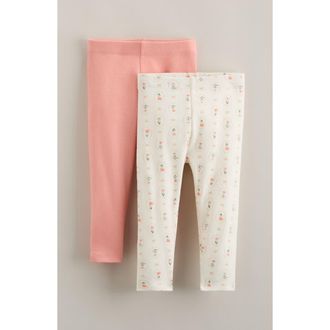 Nordstrom Assorted 2-Pack Cotton Leggings in Ivory Cottage Floral-Coral Pk at Nordstrom, Size 12M