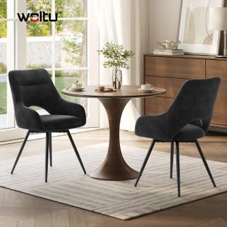 Woltu Woltu Juego De 2 Sillas De Comedor Giratorias 360&deg; De Terciopelo Chenilla, Dise&ntilde;o Moderno Con Patas De Metal Para Comedor/sala De Estar, Negro