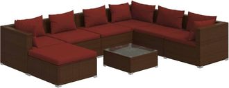 vidaXL 8 Pcs Garden Lounge Set Con Coj&iacute;n Mimbre Pe Brown