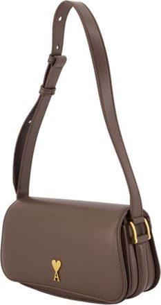 Ami Womens Paris Shoulder Bag - Ami Leather Brown Calfskin Shoulder-Hobo-Bags