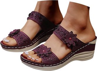 Generic Orthopedic Sandals Women Slip on Sandals for Women UK Anti Slip Open Toe Faux Leather Sandal Mesh Sports Holiday Summer Shoes Wedge Sliders Double Foo