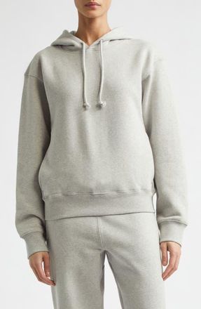 Victoria Beckham Logo Embroidered Organic Cotton Hoodie in Grey Marl at Nordstrom, Size Medium