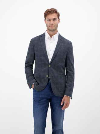 Lerros Jerseysakko LERROS Herren Jerseyblazer, kariert, Herren, Gr. 58, blau (classic navy), 65% Baumwolle, 35% Polyester, Sakkos Jerseysakko