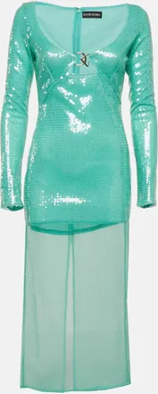 DAVID KOMA Pastel Green Sequin Midi Dress