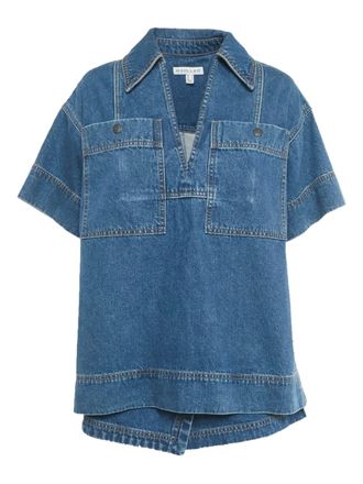 Shona Joy V-neck polo-collar top and shorts - Blue