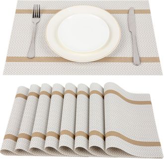 OEM Juego De 8 Manteles Individuales De Pl&aacute;stico Resistentes Al Calor Y Al Desgaste, Manteles Individuales De Vinilo Lavables, 45 Cm X 30 Cm, Blanco
