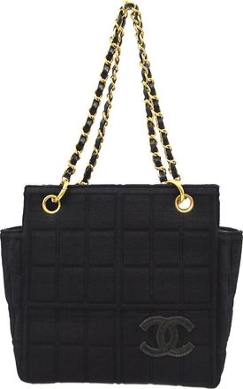 Chanel Chocolate Bar Chain Tote Quilted Jersey Black Cotton Handbag (Pre-Owned)
