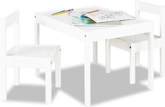 Pinolino Set di 3 sedie Sina 3 pezzi in legno, 2 sedie e 1 tavolo per bambini da 2 anni, laccato bianco, confezione da 3 - Pinolino