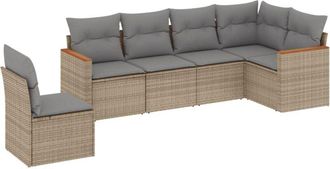 vidaXL Vidaxl - Juego De Sof&aacute;s Jard&iacute;n Con Cojines Beige Mezcla 6 Pzas Rat&aacute;n Pe