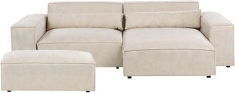 Beliani Modular Corner Sofa 2 Seater HELLNAR Velvet Light Beige with Ottoman Left Hand