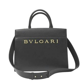Bulgari Black Leather Handbag Shoulder Bag Tote Bag (Pre-Owned)