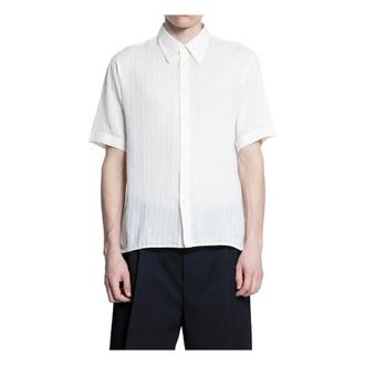 Soulland Short Sleeve Shirts, male, White, M, Pinstriped Cotton Shirt with Classic Collar