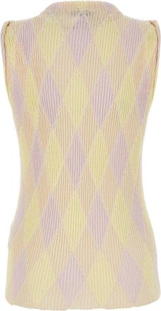Burberry Womens Argyle Jacquard Cotton-Silk Blend Sweater Beige