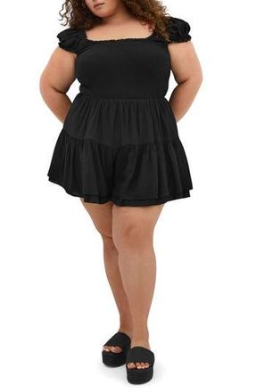 City Chic Zuri Short Sleeve Romper in Black at Nordstrom Rack, Size 14W
