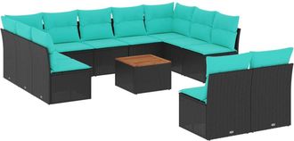 vidaXL Set De Sof&aacute;s De Jard&iacute;n Y Cojines 12 Pzas Rat&aacute;n Sint&eacute;tico Negro Vidaxl