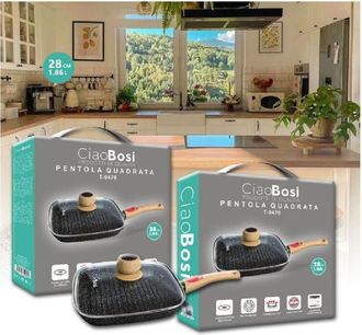 Trade Shop Trade Shop - Padella Quadrata Con Manico Coperchio 28cm 1,86lt Per Piano Cottura Alimenti T-9479