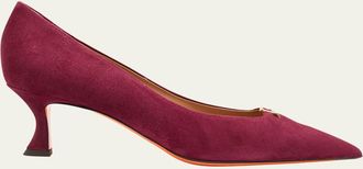 Santoni 55mm Suede Buckle Mid-Heel Pumps