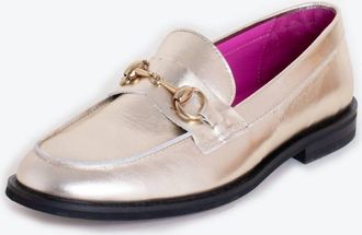 Vilagallo Womens Metallic Leather Loafers In Gold
