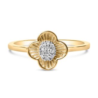 House of Brilliance 14K Yellow Gold Plated Silver Diamond Accent Clover Ring