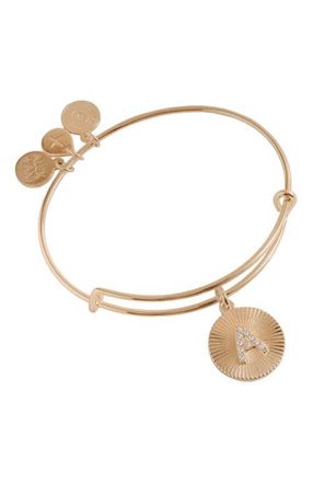 Alex and Ani Pave Starburst Texture Initial Bangle Bracelet in Gold - R at Nordstrom