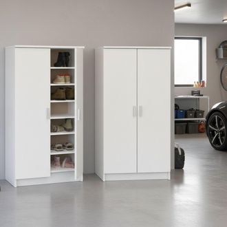 Dmora Zapatero Abram, Mueble Zapatero Modular, 12 Estantes, 4 Puertas, 55x35x108h Cm Blanco Mate