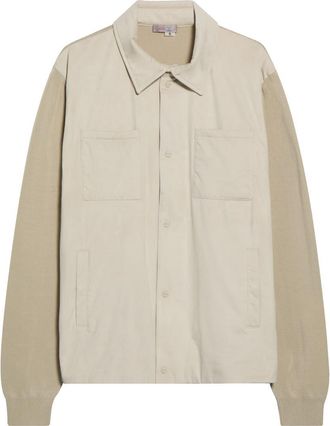 Herno Mixed Media Cotton & Suede Effect Sweater Jacket in 1985 Champagne at Nordstrom, Size 54