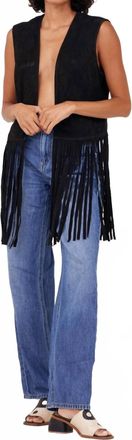 Mauritius Katy Fringe Leather Vest In Black