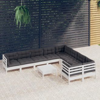 vidaXL Muebles De Jard&iacute;n 10 Pzas Con Cojines Blanco Madera De Pino Vidaxl