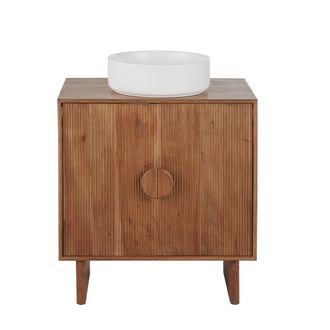 Maisons du monde Mueble de ba&ntilde;o con 1 lavabo, 2 puertas y 1 balda marr&oacute;n claro