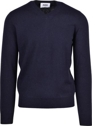 Alpha Studio Pullover met V-hals - Heren - V-hals truien - Blauw - M - Wol - Truien & Vesten