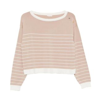 Liu Jo Round-neck Knitwear, female, Beige, Size: XS Striped Jumper
